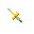 a solid, opaque 3d ui mouse cursor icon. shaped like a stylized golden trident head tipped with glowing blue coral, pointing sharply top-left. polished metal texture, definitive edges, completely non-transparent solid object against a flat sand-colored ba