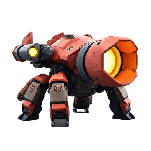 voxel art 3d character model, bulky alien crab-tank hybrid, heavy armor plating, stocky and wide body, 6 thick mechanical walking legs spread wide (3 per side), enormous heavy crusher claw on the right side, massive sci-fi laser cannon integrated into the