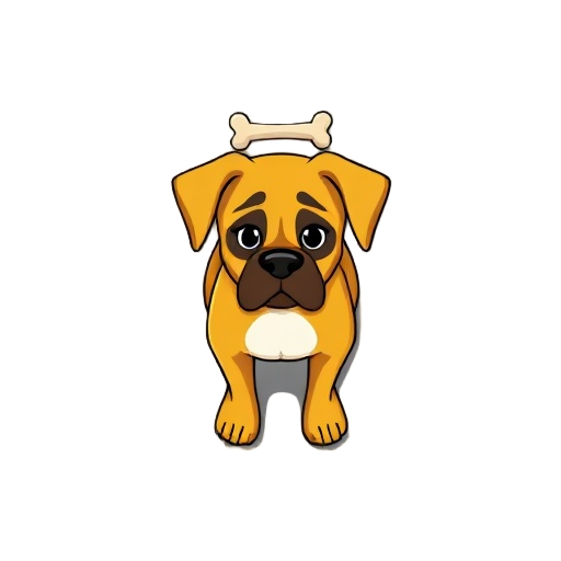 boxer dog, yellow, simplistic, with a bone on the head
