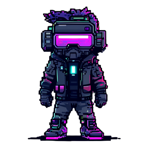 cyberpunk character with night vision goggles pixel game 
