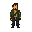 um personagem masculino em 32x32 pixel art, sobrevivente de um apocalipse zumbi, roupas de sobrevivente