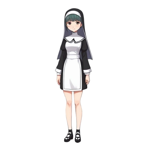 anime nun, attractive woman, full body, adult