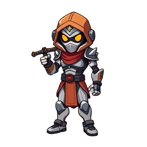 robo espada chin protagonista com capa em pixel