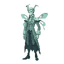 faerie lord inspired by jonathan strange and mr norrell, elegant male humanoid, uncanny proportions, regency aristocratic clothing, pale green blue tones, subtle unsettling presence, no wings no horns, no glow, side view, 2d metroidvania boss