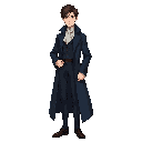  young male scholar magician, slim build, dark blue long coat, waistcoat, cravat, muted colors, subtle fantasy, regency era 1800s england