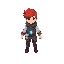 aventureiro cósmico com cabelo roxo, roupa simples de fantasia, com cristal de energia no bolso vibe universo pixel-art
