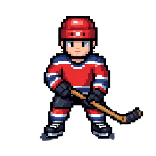 a low res 16 bit heavily pixelated hockey sprite with the uniform that looks like an adult hockey player