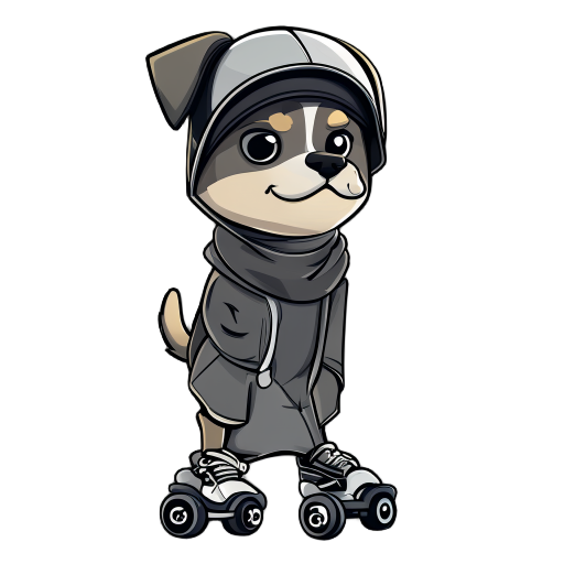 um cachorro com patins e um capacete 