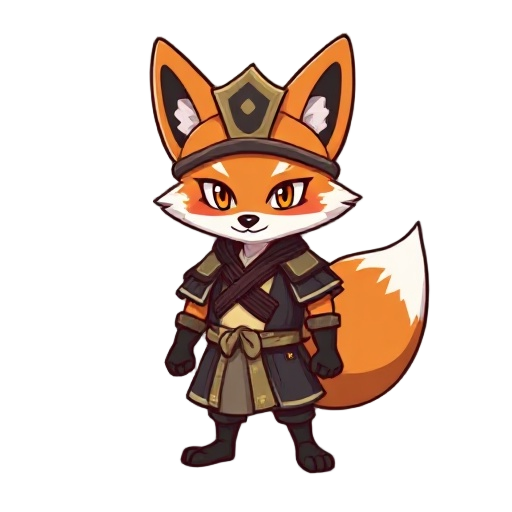 a fox samurai usina a samurai hat