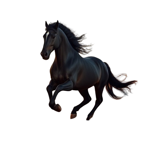 black stallion galloping on a beach at sunset, sand kicking up, mane blowing in the wind, cinematic lighting, 8k, hyper-realistic, sharp details in the muscles and texture of the coat, professional national geographic photograph.