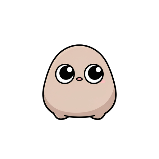 a small, cute, and mysterious creature suitable for mobile games.  style: simple 2d game character, minimal details  appearance: - small, round body - resembles ditto from pokémon - large eyes with a curious expression  personality vibe: - appears innocen