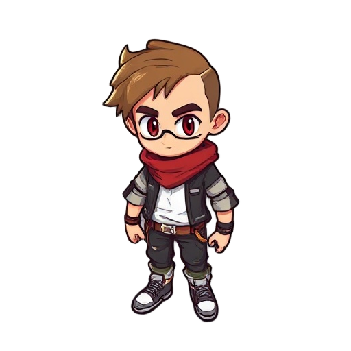 meu personagem é de um jogo rpg semi top down, que mostra ele de frente, de lado, e de costas, ele tem a pele tão branca que chega a ser transparente mostrando um pouco dos ossos, mas ainda tendo pele, ele usa uma brusa preta, e uma jaqueta com capuz, e u