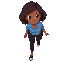 a gentle, beautiful, and well-mannered girl with brown skin, wearing black pants and a blue shirt, walking calmly. she has wavy hair and a kind smile, showing elegance and grace as she walks.
