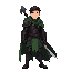 high-definition 2d illustration, full-body front orthographic. dark fairytale huntsman (snow white), attractive, athletic, handsome. charcoal armor, forest-green cloak, thorny vine shoulder mantle. clean crisp lineart, smooth shading
