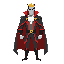 generate me a picture of the king of all vampires, wearing a costume and a coat/cape and looking strong