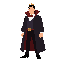 generate me a picture of the king of all vampires, wearing a costume and a coat/cape and looking strong