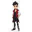 male, muscular, tan skin, short black hair, spiky hair, red coat, white shirt, black vest, black pants