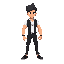 male, muscular, tan skin, short black hair, spiky hair, white shirt, black vest, black pants