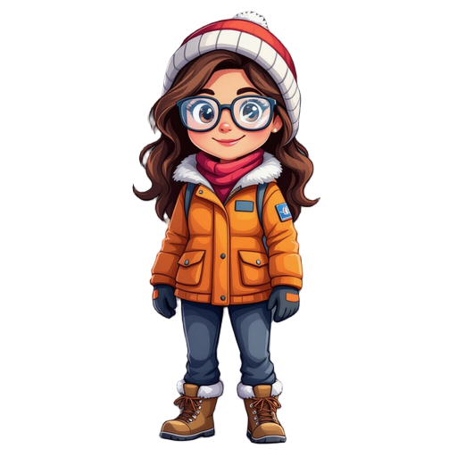 female astrophysicist with glasses, wearing cold-weather gear in antarctica