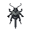 anthropomorphic warrior beetle, 2 legs 2 arms, with a sword in hand in the dark fantasy style, top down view, 16 on 32 pix, grey color 