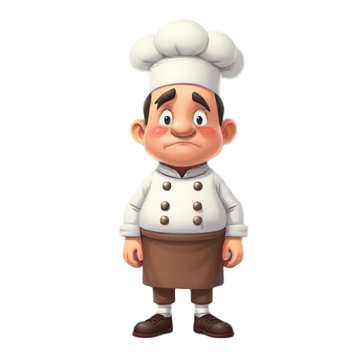 i want a chef with a sad face who is a little chubby.