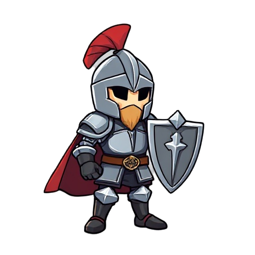 cartoon idle rpg tarzında bir karakter lazım. handcraft gibi gözüksün. resimde 1 knight olsun. zırhla kaplı. ön yüzünü yap. sonra 2d sprite oluşturacağım