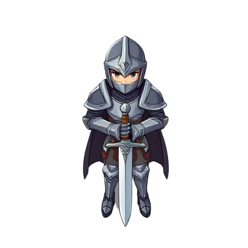 for idle rpg game, i want a armored knight with sword. theme will be anime style .