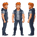 male character, athletic build, redhead, no beard
