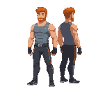 male character, athletic build, redhead, no beard