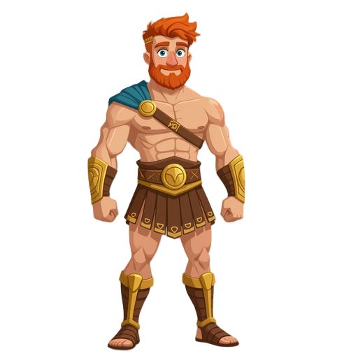 male character, athletic build, greek, redhead, no beard