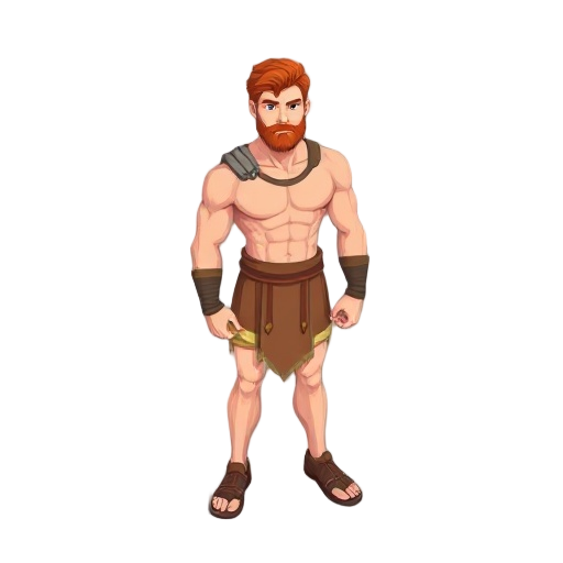 male character, athletic build, greek, redhead