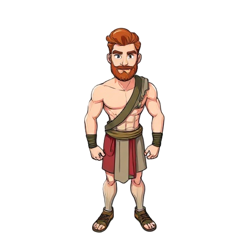 male character, athletic build, greek, redhead, no beard