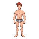 male character, athletic build, redhead, shirtless, just in my underwear