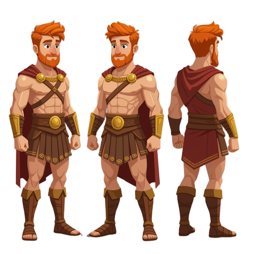 male character, athletic build, greek, redhead, no beard