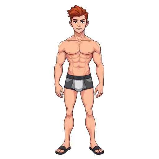 male character, athletic build, redhead, shirtless, just in my underwear