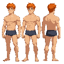 male character, athletic build, redhead, shirtless, just in my underwear