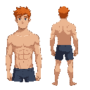 male character, athletic build, redhead, shirtless, just in my underwear