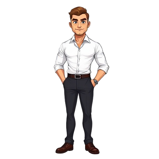 homem, corpo atlético e simétrico. olhos castanhos. cabelo castanho escuro, curto, corte uniforme de máquina. barba curta e densa. terno escuro elegante, camisa branca, gravata fina. pose em "t" paara modelagem. roupas estilo james bond. corpo inteiro