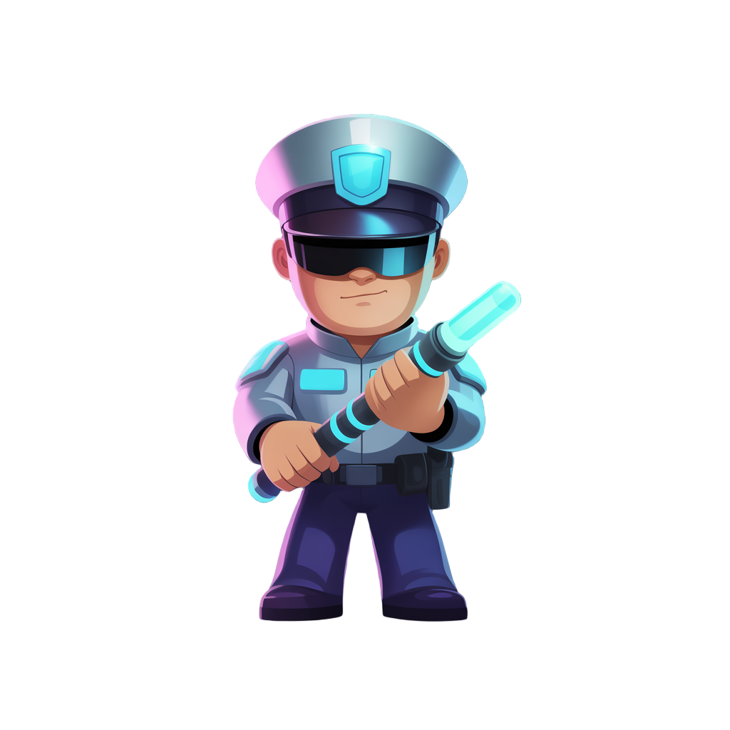 i need a futuristic police officer with a baton in his hand, and the uniform should look futuristic