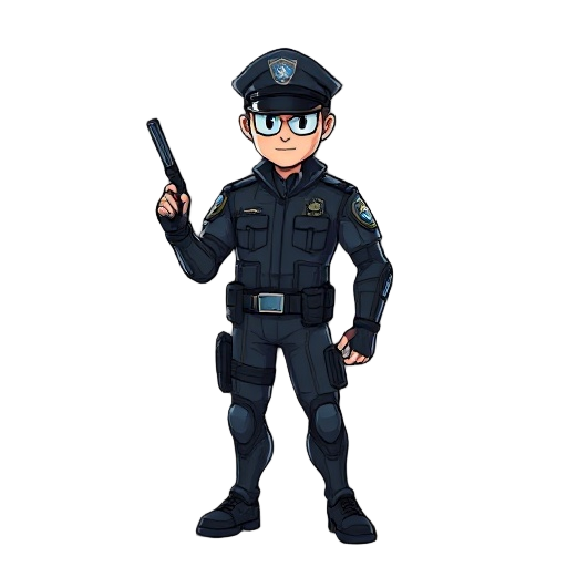 i need a futuristic police officer with a baton in his hand, and the uniform should look futuristic