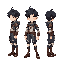 faça um personagem outif tibia em perspectiva 45, faça com aparencia igual a do sung ji woo de sololeveling, mas nao igual, faça ele andando em varios frames, sendo eles esquerda, direita, pra cima e pra baixo