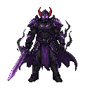para seu jogo 2d, igris é um cavaleiro das sombras: armadura preta com brilho roxo, capacete com olhos luminosos e adorno vermelho. é um tanque/dano com espada grande, telecinese e mobilidade. deixa rastros sombrios e tem capa esvoaçante.