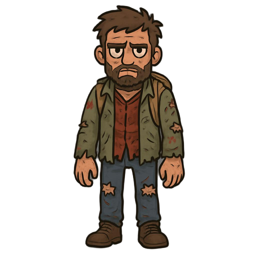 um homem sobrevivente do apocalipse zumbi com roupas bem desgastadas