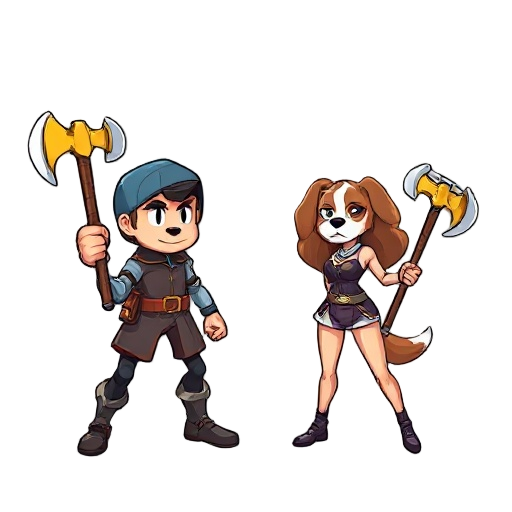 crie um jogo em c# parecido com golden axe, porem são 2 protaginistas no homem quero um com poderes de tecnlogia pois ele trabalha com ti, e na moça protagonista quero ela com poderes de chamar animais cada um tem 2 golpes o homem atira cabos de rede enqu