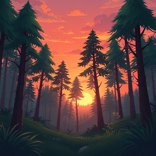 sunset in the forest background