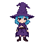 cute witch with cyan hair and hat and purple cloak
