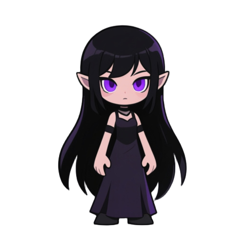 girl dark fantasy long black hair purple eyes sprite