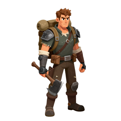 post-apocalyptic survivor, rugged and battle-worn, standing in a ruined city overrun by zombies, wearing scavenged armor and torn clothes, carrying a makeshift weapon (axe or crossbow), backpack with survival gear, dirt-streaked face, determined expressio