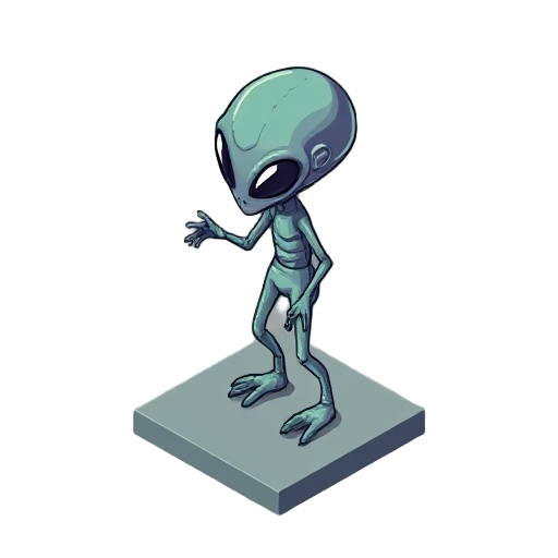 an alien 8-bit sprite stylized for sectoid from classic ufo game (x-com) for isometric view, looking in south direction.