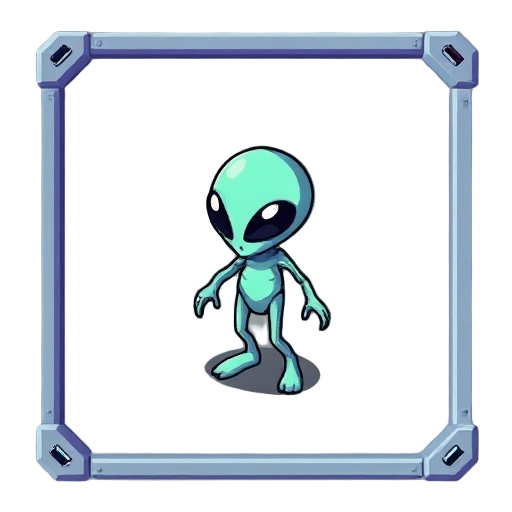 a frame for an 8-bit style alien sprite for sprite atlas, inspired by classic ufo game (x-com), isometric view, the idle pose, looking in south direction.